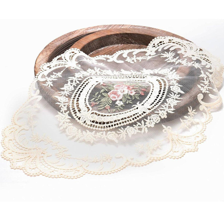 4 Pack Retro Lace Oval Placemats 31x42cm French Crochet Doilies 4 Colors Set - White - SuperSaverAU - view 1