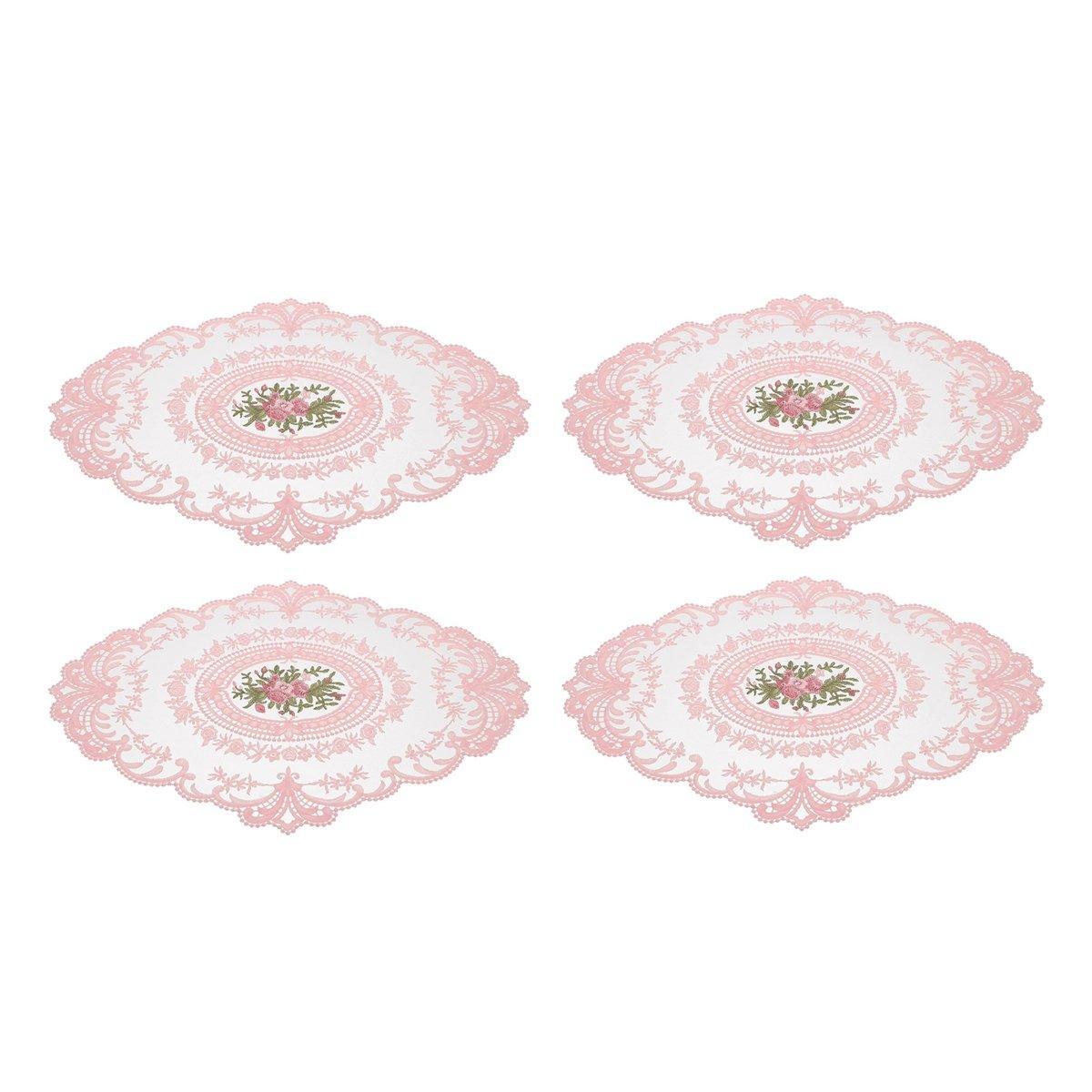4 Pack Retro Lace Oval Placemats 31x42cm French Crochet Doilies 4 Colors Set - White