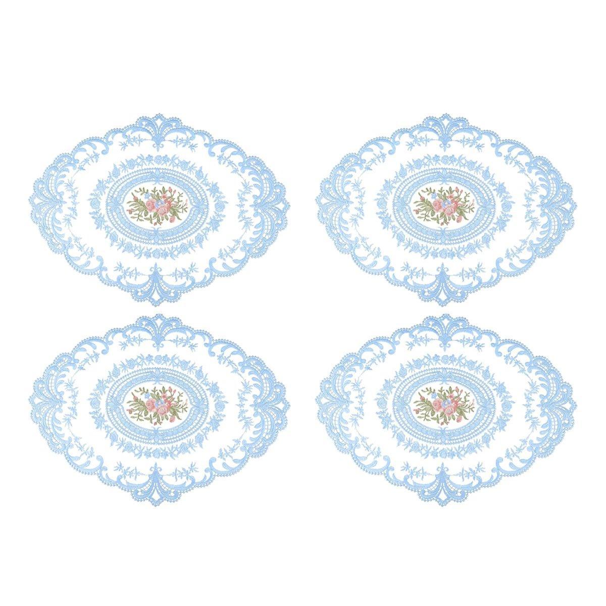4 Pack Retro Lace Oval Placemats 31x42cm French Crochet Doilies 4 Colors Set - White - SuperSaverAU - view 3