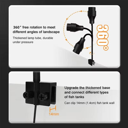 Fish Tank Clamp Light 9.6W Adjustable Focus for Aquarium Landscape Lighting