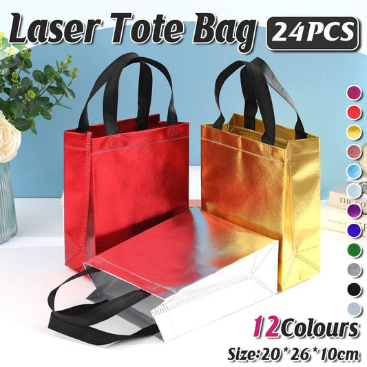 24pcs Laser Non Woven Gift Bags Tote Bags for Party Favor Wedding and Birthday - Rose Red
