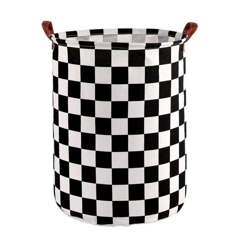 Premium Foldable Laundry Basket – Black & White Chess Waterproof Fabric