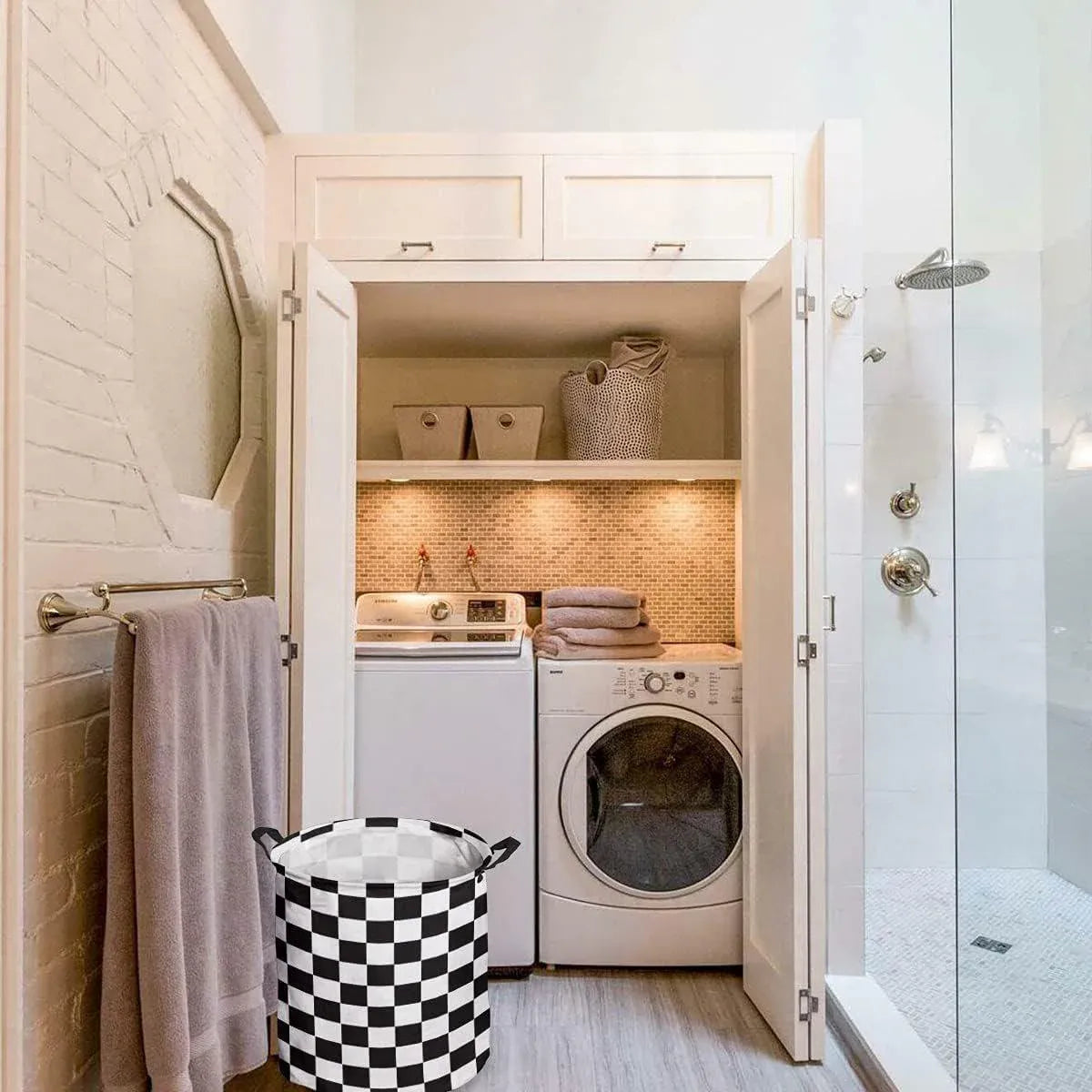 Premium Foldable Laundry Basket – Black & White Chess Waterproof Fabric