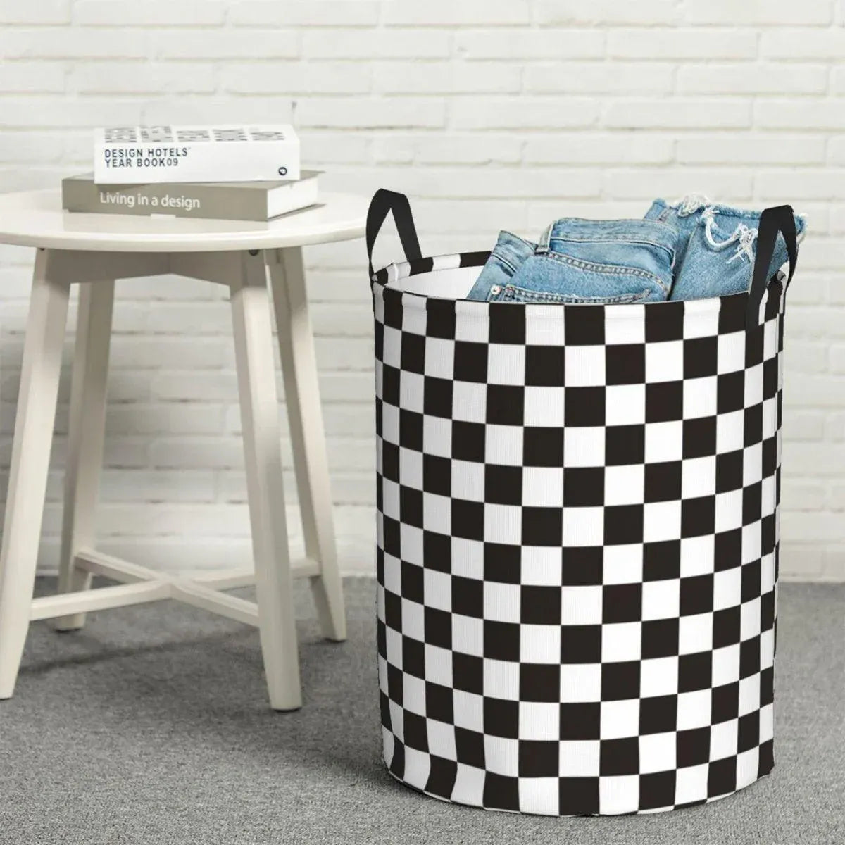 Premium Foldable Laundry Basket – Black & White Chess Waterproof Fabric