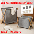 Wooden Foldable Laundry Basket - Beige - Large Capacity, Breathable Fabric - SuperSaverAU - view 1