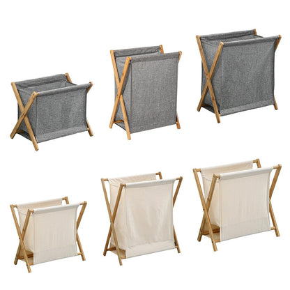 Wooden Foldable Laundry Basket - Beige - Large Capacity, Breathable Fabric