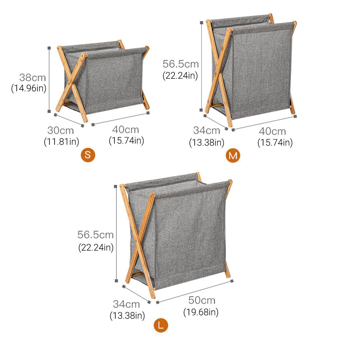 Wooden Foldable Laundry Basket - Beige - Large Capacity, Breathable Fabric - SuperSaverAU - view 3