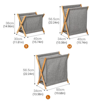 Wooden Foldable Laundry Basket - Beige - Large Capacity, Breathable Fabric