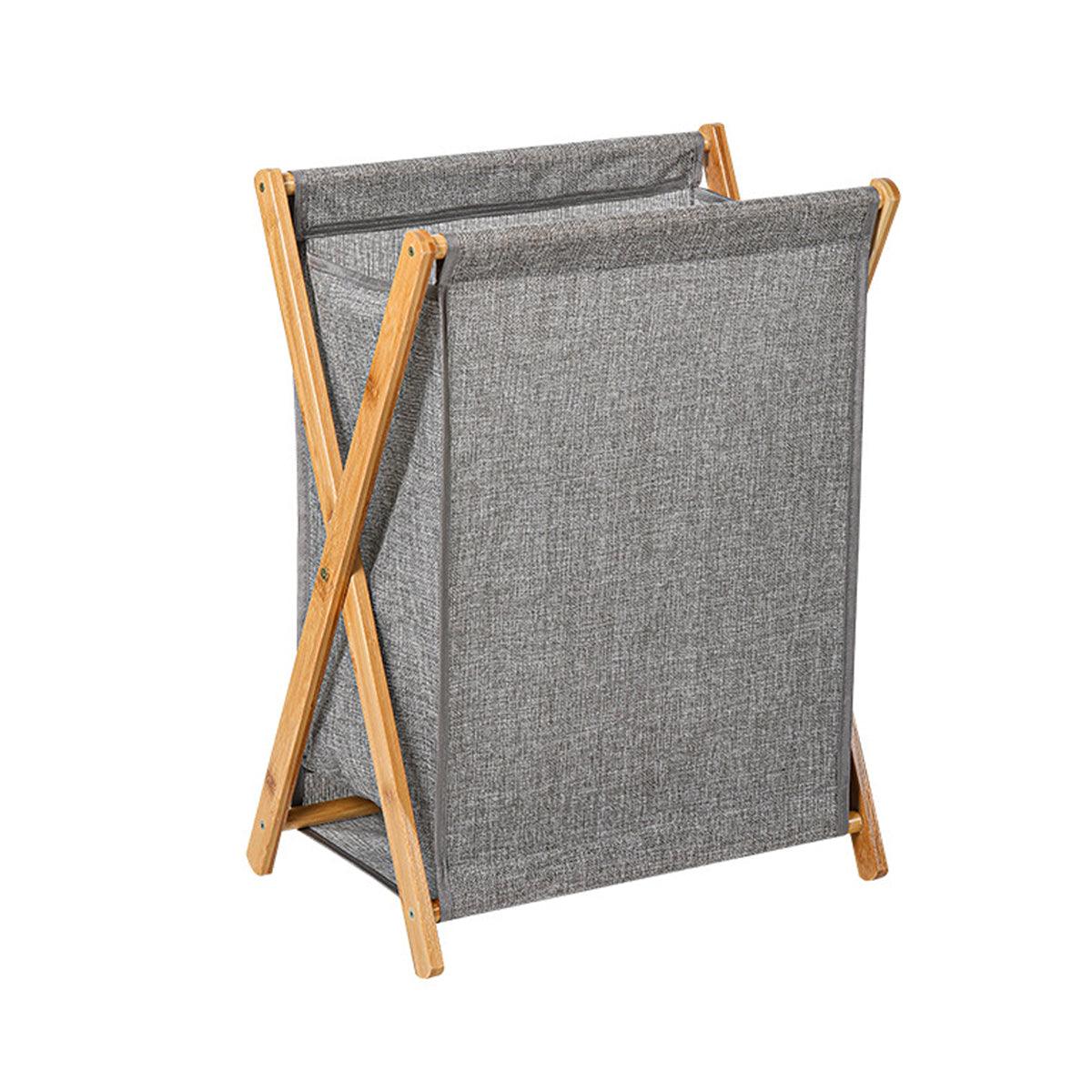 Wooden Foldable Laundry Basket - Beige - Large Capacity, Breathable Fabric