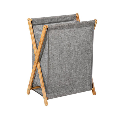 Wooden Foldable Laundry Basket - Beige - Large Capacity, Breathable Fabric