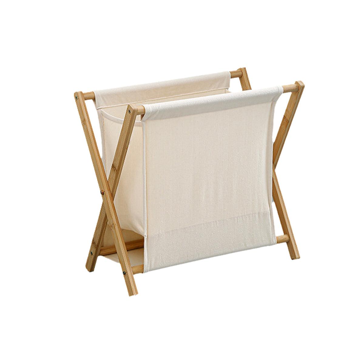 Wooden Foldable Laundry Basket - Beige - Large Capacity, Breathable Fabric