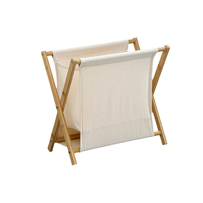 Wooden Foldable Laundry Basket - Beige - Large Capacity, Breathable Fabric