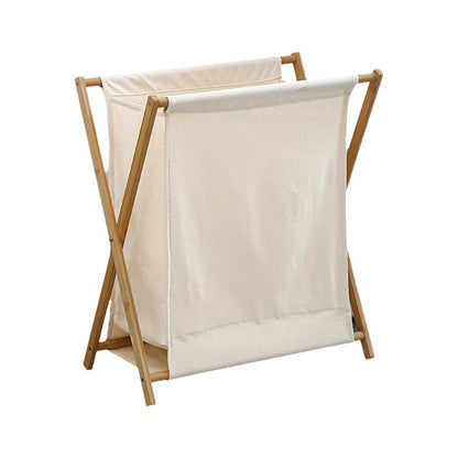 Wooden Foldable Laundry Basket - Beige - Large Capacity, Breathable Fabric