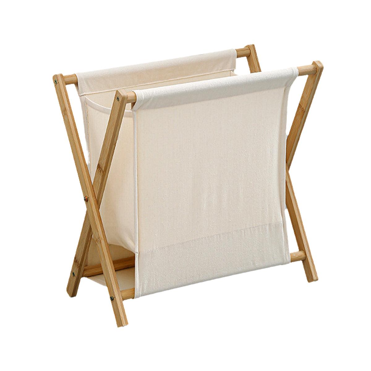 Wooden Foldable Laundry Basket - Beige - Large Capacity, Breathable Fabric