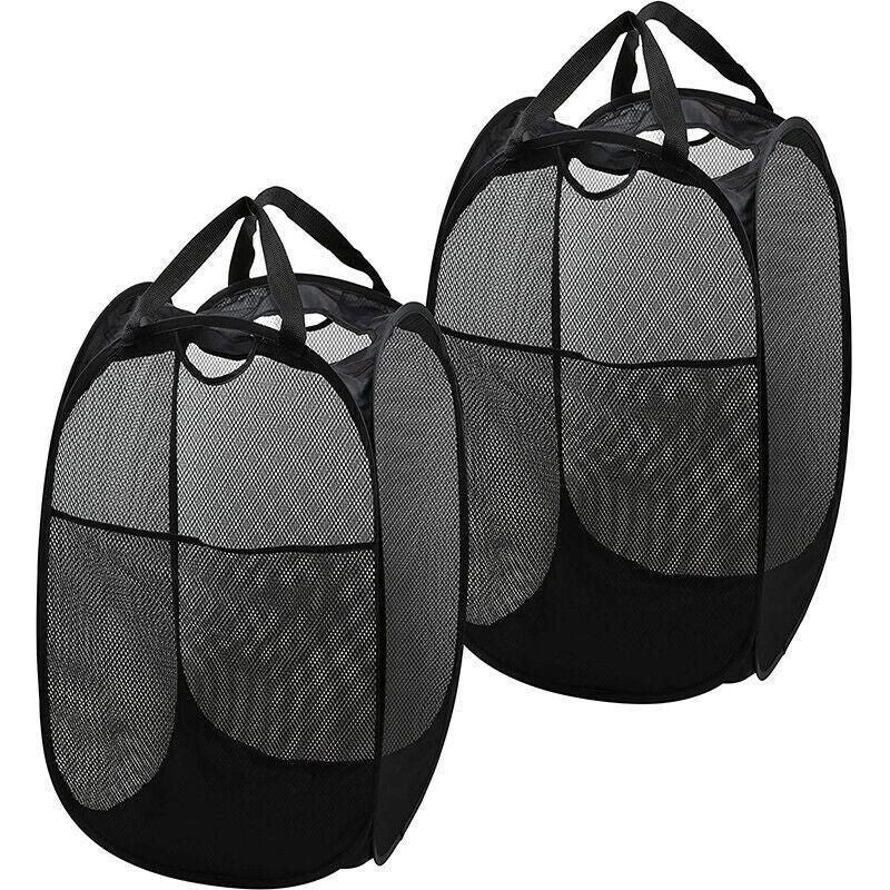 Premium Foldable Mesh Laundry Hampers – Black 2 Pack