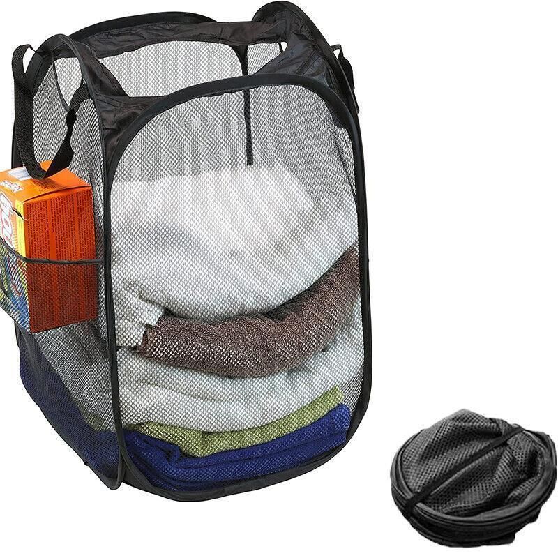 Premium Foldable Mesh Laundry Hampers – Black 2 Pack