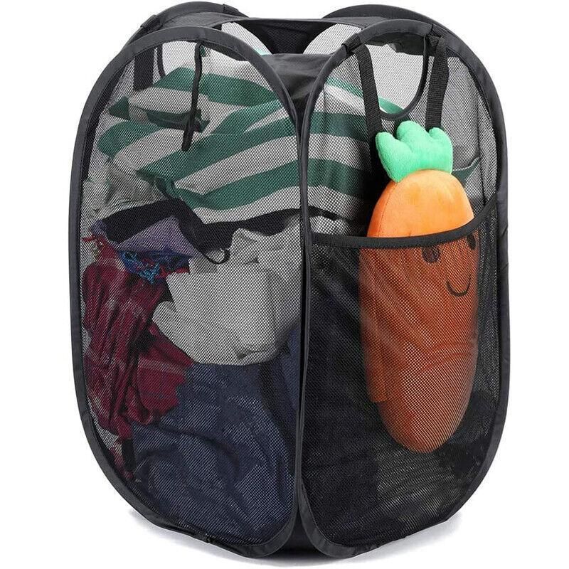 Premium Foldable Mesh Laundry Hampers – Black 2 Pack