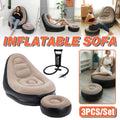 Premium 3 Piece Grey Inflatable Recliner Sofa Chair with Ottoman and Pump