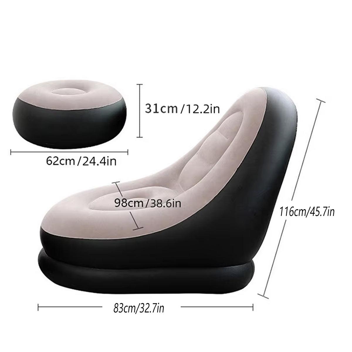 Premium 3 Piece Grey Inflatable Recliner Sofa Chair with Ottoman and Pump