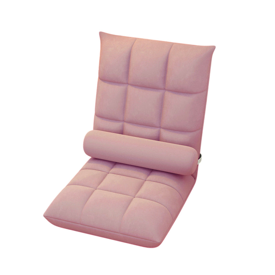 Premium Pink Adjustable Floor Lounge Sofa Bed Chair with Lumbar Pillow