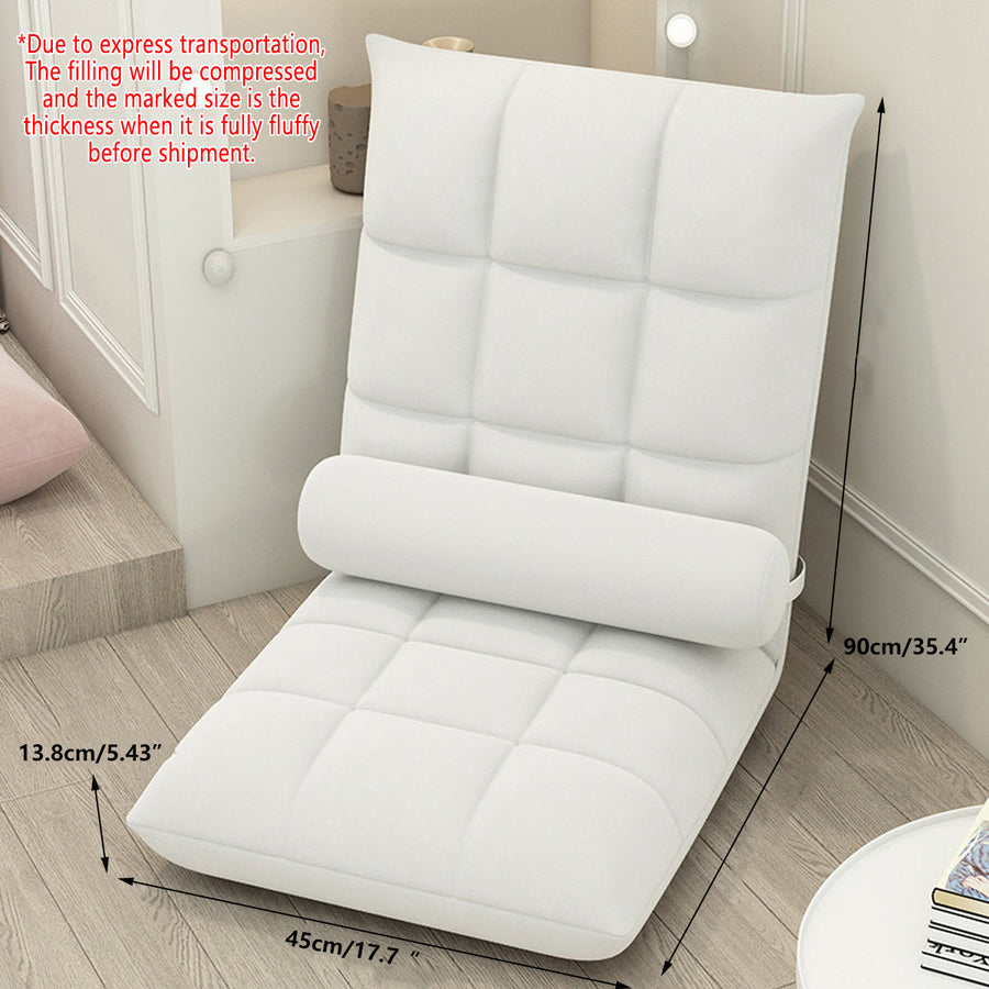 Premium White Adjustable Floor Lounge Sofa Bed Chair with Lumbar Pillow