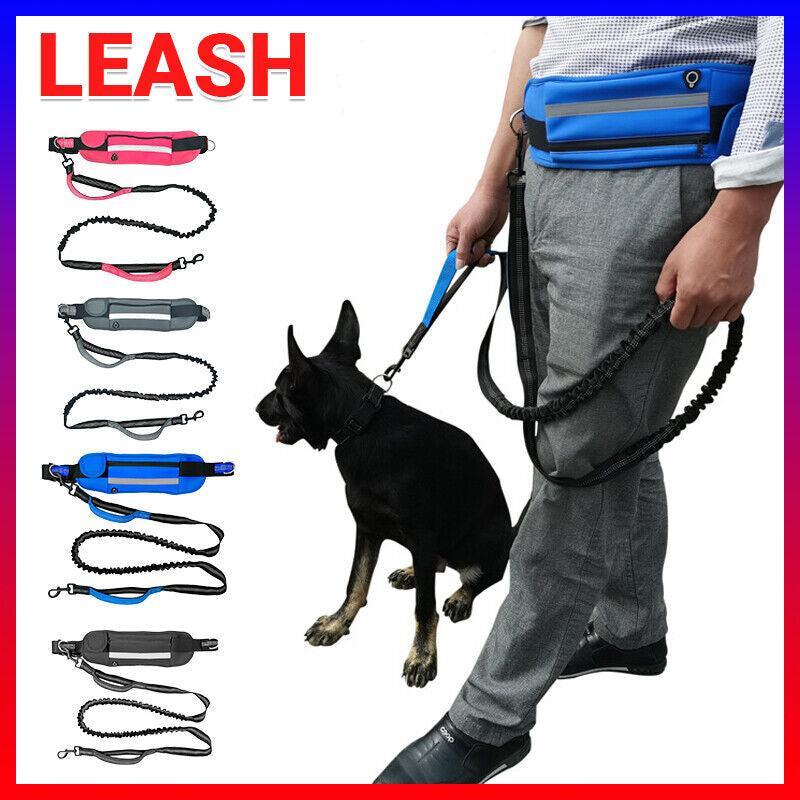 Hands Free Dog Leash 160-220cm with Adjustable Waist Bag for Walking Jogging Running - Black + Blue