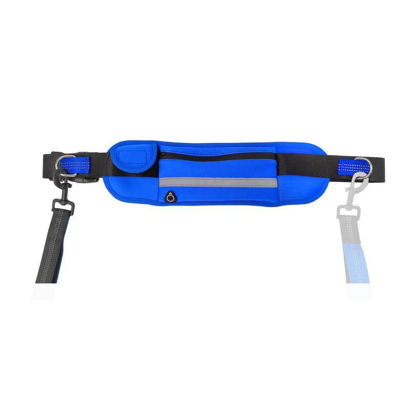 Hands Free Dog Leash 160-220cm with Adjustable Waist Bag for Walking Jogging Running - Black + Blue