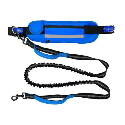 Hands Free Dog Leash 160-220cm with Adjustable Waist Bag for Walking Jogging Running - Black + Blue
