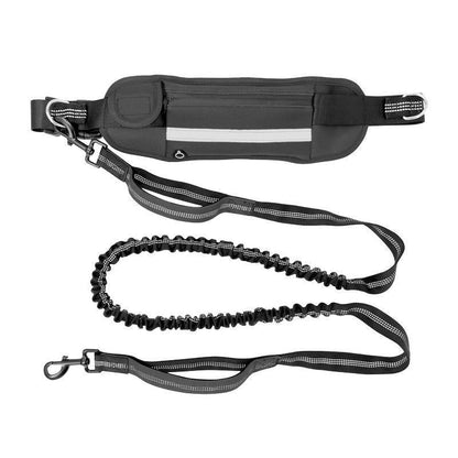 Hands Free Dog Leash 160-220cm with Adjustable Waist Bag for Walking Jogging Running - Black+Grey