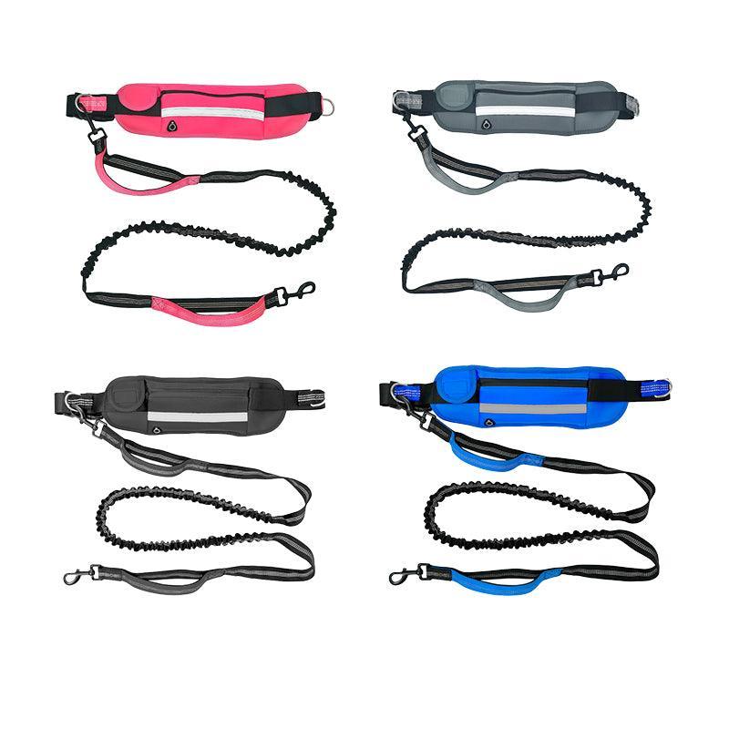 Hands Free Dog Leash 160-220cm with Adjustable Waist Bag - Black+Pink