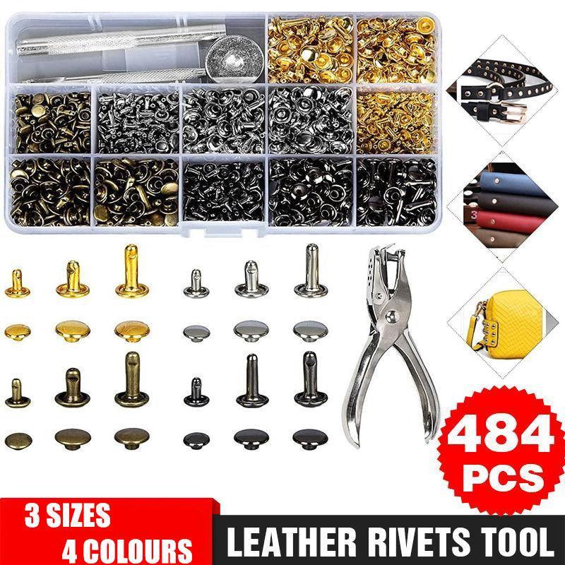 484pcs Leather Rivets Tool Kit - Double Cap Rivet Set for DIY Projects