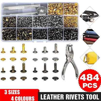 484pcs Leather Rivets Tool Kit - Double Cap Rivet Set for DIY Projects