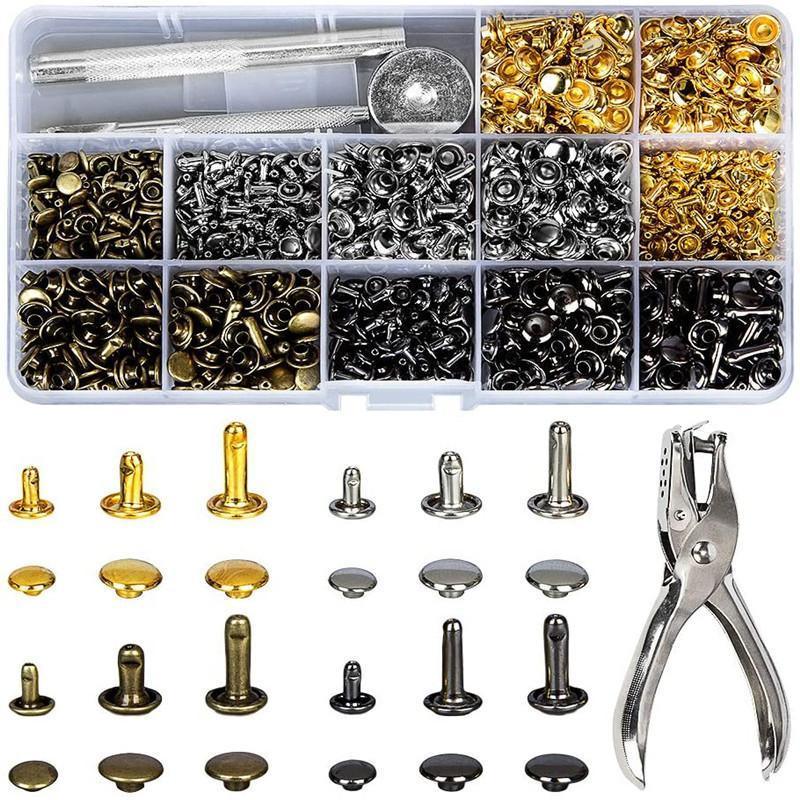 484pcs Leather Rivets Tool Kit - Double Cap Rivet Set for DIY Projects