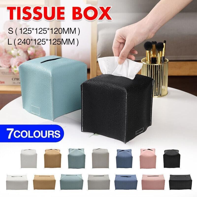 Premium PU Leather Tissue Box Dispenser – Black Large