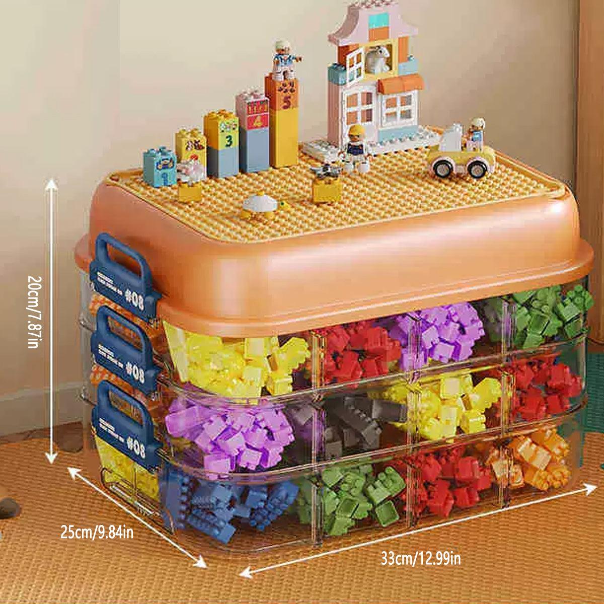 Green 3-Layer Stackable Storage Box for Building Blocks with Sorting Trays