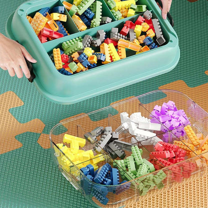 Orange 3-Layer Stackable Storage Box for Building Blocks with Sorting Trays