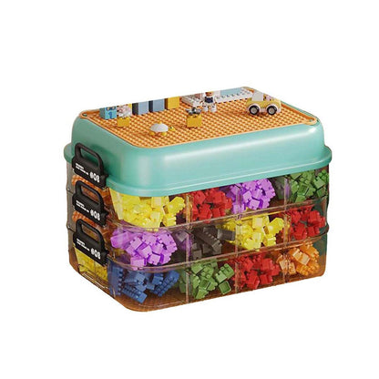 Orange 3-Layer Stackable Storage Box for Building Blocks with Sorting Trays