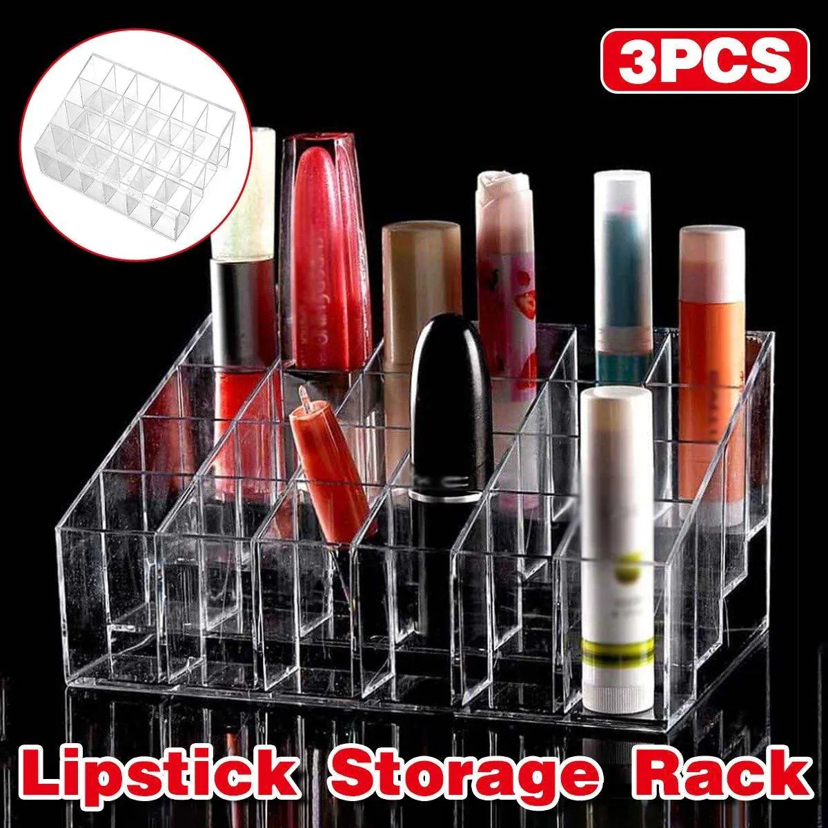 Premium Transparent Acrylic Lipstick Organisers – 3 Pack