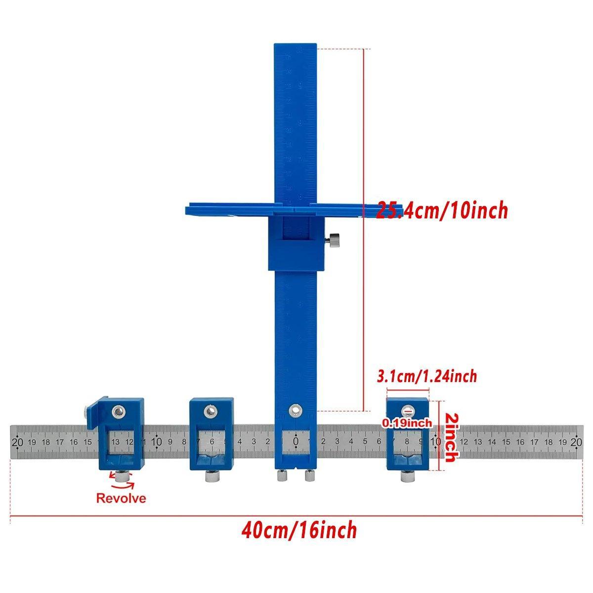 Premium Woodworking Drill Guide Hole Locator with Adjustable Sliders - Blue