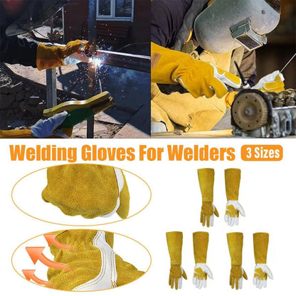 Heat Resistant Leather Welding Gloves - Long Cuffed for Extra Protection