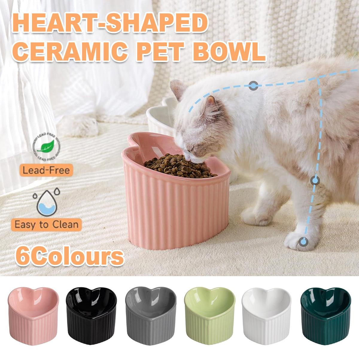 Heart-Shaped Ceramic Pet Bowl for Cats & Small Dogs, 5.43" x 4.56" - Dark Green - SuperSaverAU - view 1