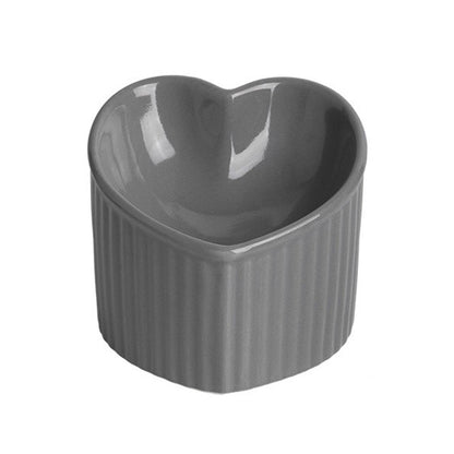 Love Shape Slanted Cat Bowl Ceramic Pet Bowl for Cats Food Water Feeding Dish - Dark Green