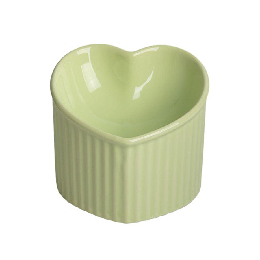Premium Green Heart-Shaped Ceramic Slanted Cat Bowl - 200ml