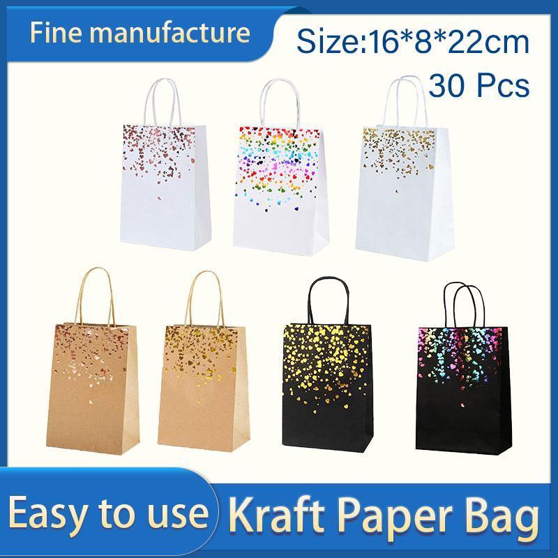 30PCS Kraft Paper Gift Bags Small Love Candy Bags Gold Foil Wedding Party Favors - White-Rainbow Foil - SuperSaverAU - view 1