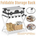 Foldable Bamboo Luggage Rack 68cm x 45cm x 55cm with Storage Shelf, White - SuperSaverAU - view 1