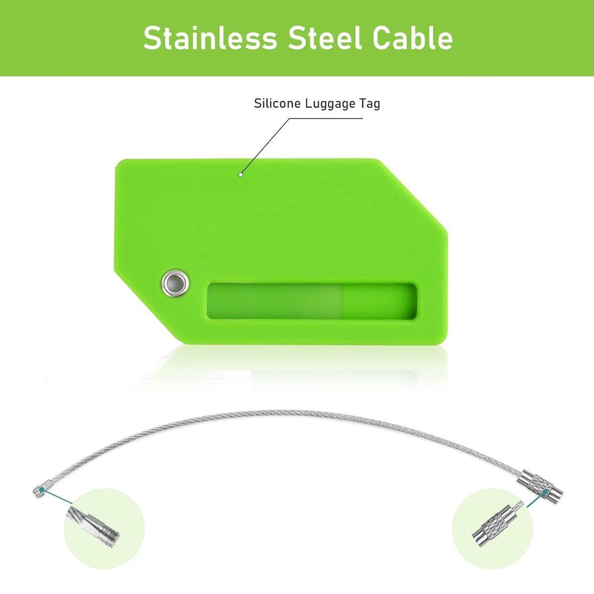 Premium Silicone Luggage Tags – Black & Green 5 Pack with Steel Cable Loops