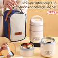 3pcs Insulated Soup Cup Set 9.6×19.5cm with Folding Spoon & Storage Bag - SuperSaverAU - view 1