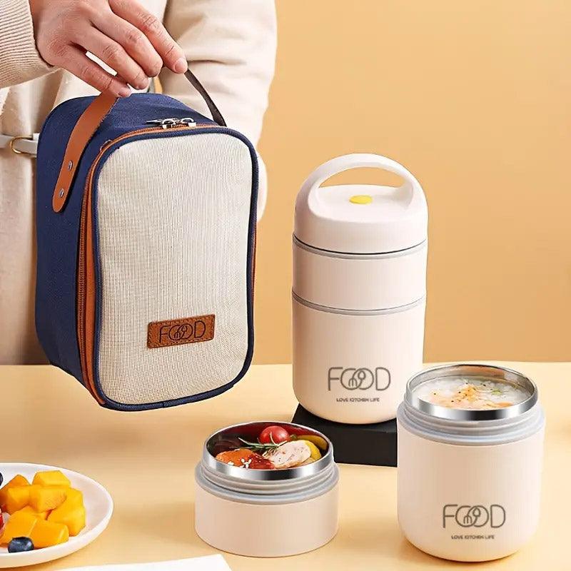 3pcs Insulated Soup Cup Set 9.6×19.5cm with Folding Spoon & Storage Bag - SuperSaverAU - view 3