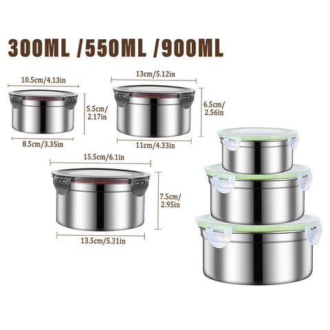 3PCS Stainless Steel Lunch Box Set - Airtight, Leak-proof, 300ml/550ml/900ml - Black - SuperSaverAU - view 2