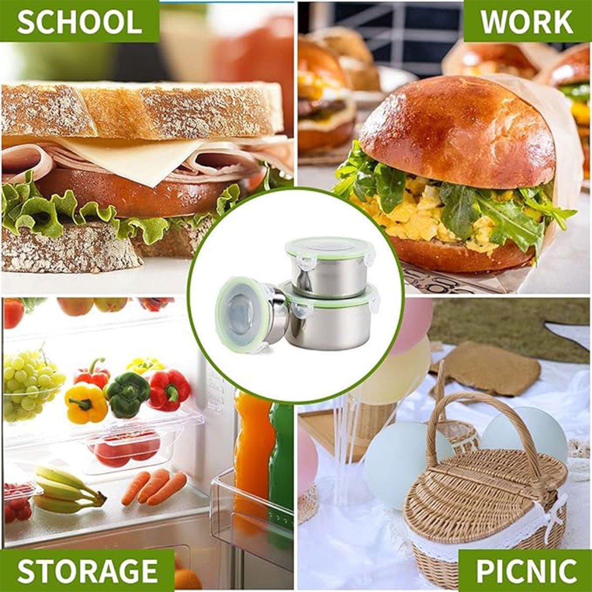 3PCS Stainless Steel Sealed Crisper Storage Box with Lid Round Food Lunch Box - Black